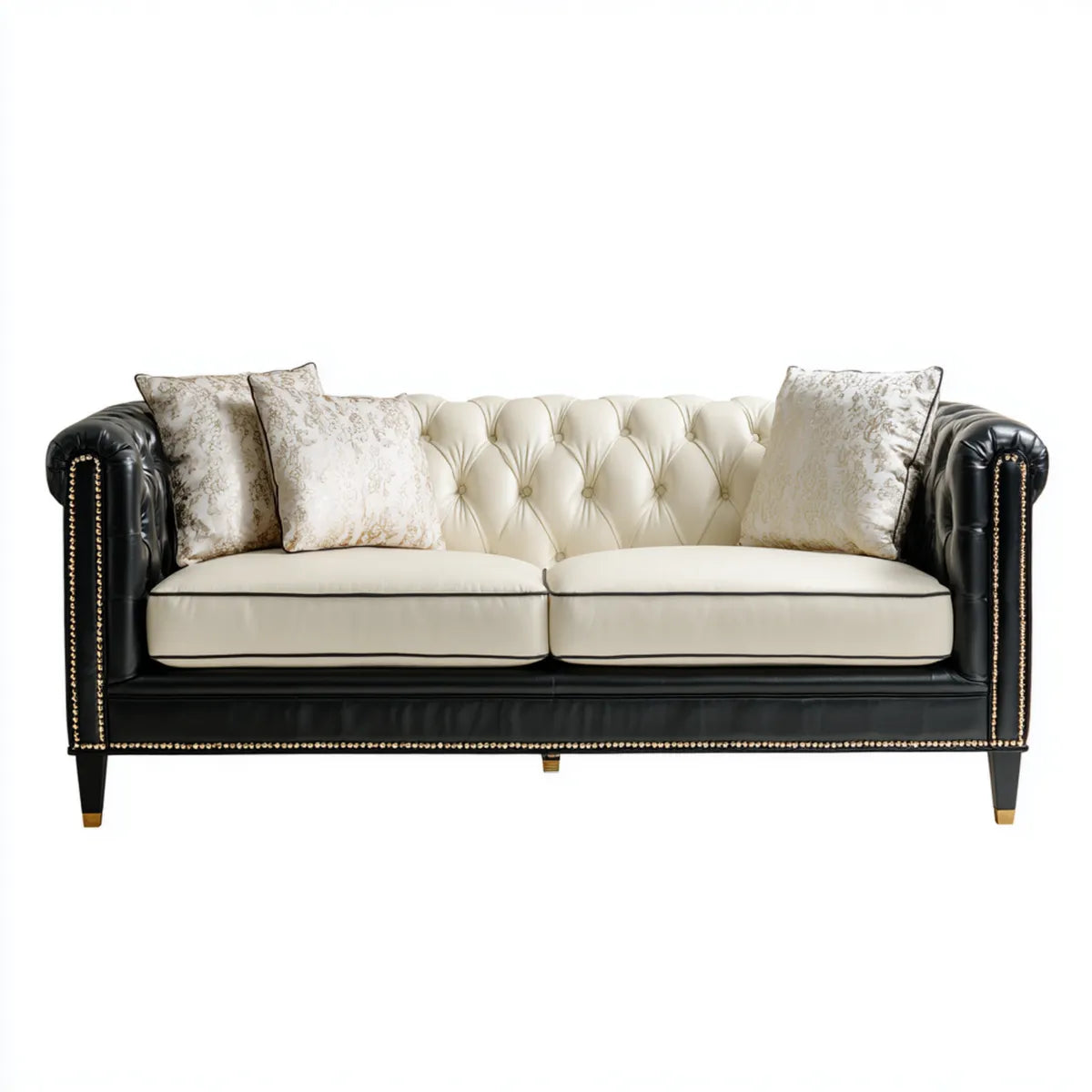 Sofa, 2-kanapa fotelik Chesterfield Czarna krem biały 200 x 90 x 82 cm PU sztuczna skóra prosta