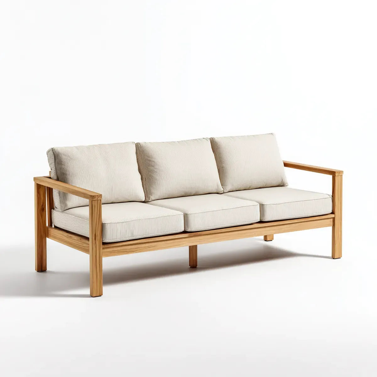 Sofa ogrodowa, 3-osobowa kanapa ogrodowa naturalna Beżge 210 x 80 x 75 cm Acacia lity prostokąt z poliestrową tapicerką
