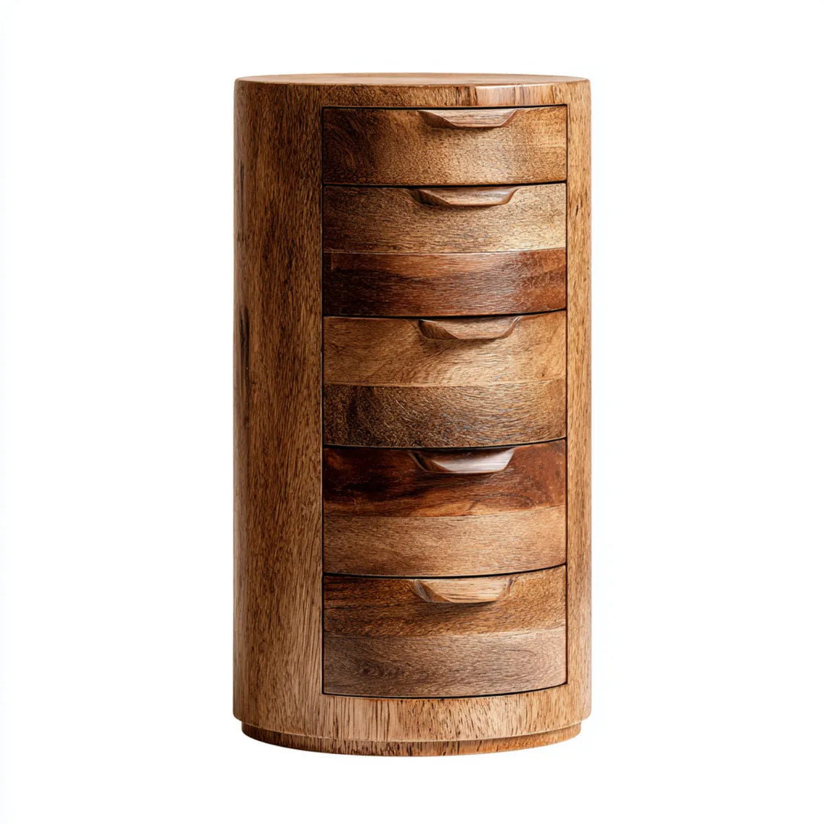 Komoda, Kommode 5 brązowych szuflad w litym drewnie z mango okrągły kształt 45 x 35 x 90 cm