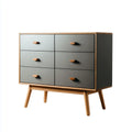 Komoda, Kommode 6 szuflady szary antracyt i dąb 100 x 40 x 80 cm w MDF i prostokątne hevea drewna