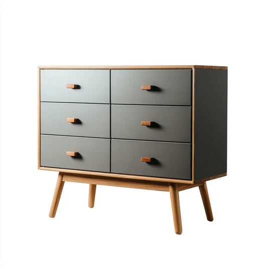 Komoda, Kommode 6 szuflady szary antracyt i dąb 100 x 40 x 80 cm w MDF i prostokątne hevea drewna