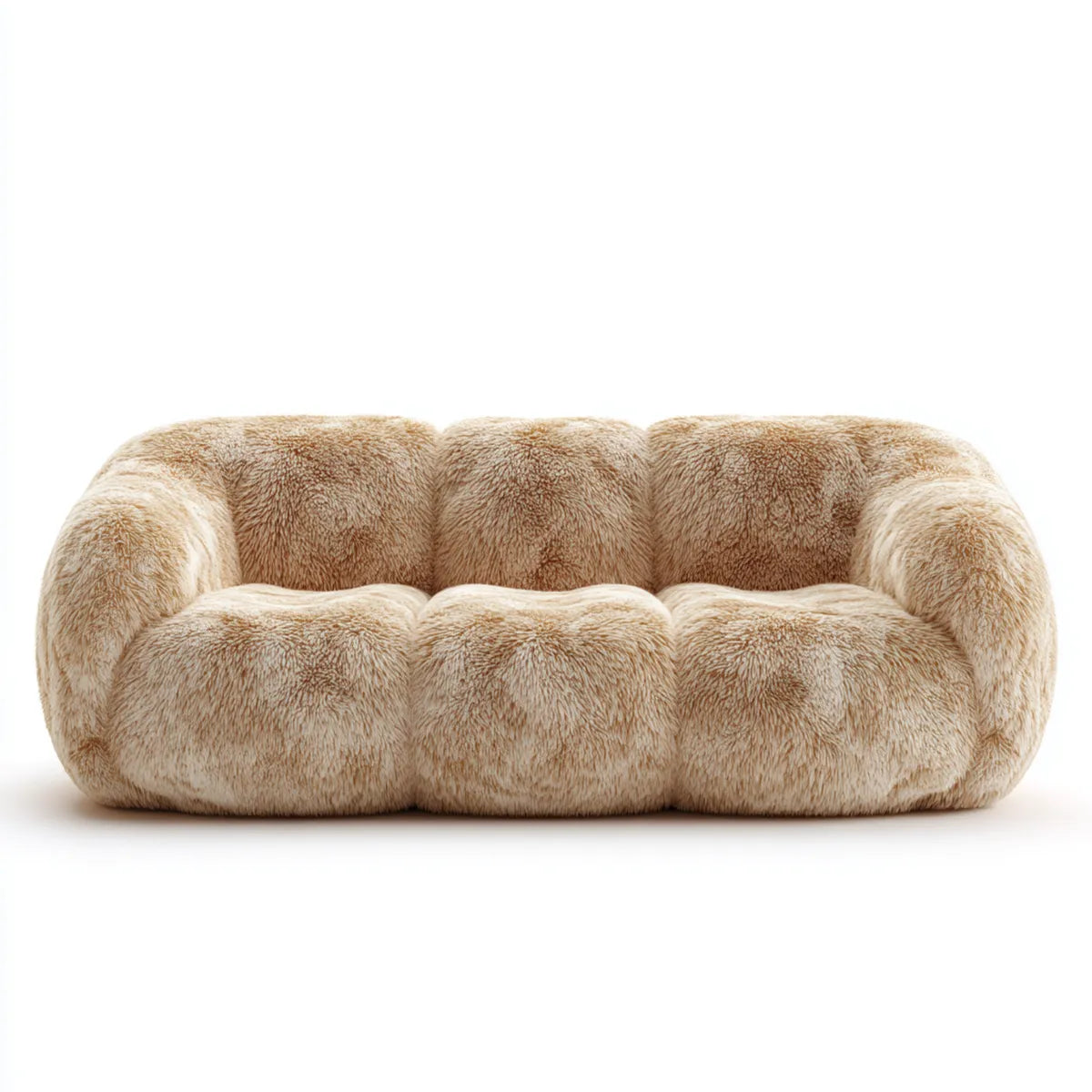 sofa 2-osobowa krem 180 x 95 x 72 cm poliester sztuczne futro zaokrąglony kształt
