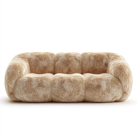 sofa 2-osobowa krem 180 x 95 x 72 cm poliester sztuczne futro zaokrąglony kształt
