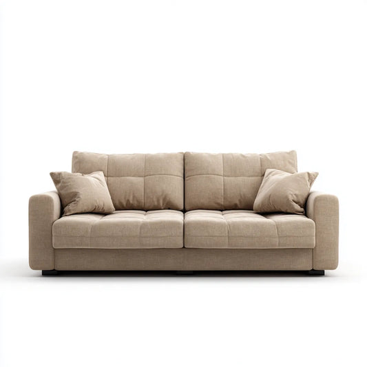 Sofa, 3-fotelikowa kanapa beżowa 220 x 95 x 88 cm z poliestrowym kształtem prostym