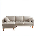 Sofa, Kanapa narożna z litego drewna szezlongiem beige 250 x 150 x 85 cm