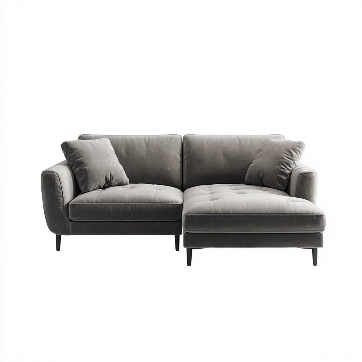Sofa, Rożna sofa 2-osobowa szary z szezlongiem 210 x 150 x 85 cm poliester aksamit kształt litery L