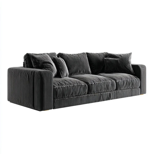 Sofa, 3-fotelikowa sofa ciemnoszara 220 x 95 x 80 cm tapicerka poliestrowa kordu proste
