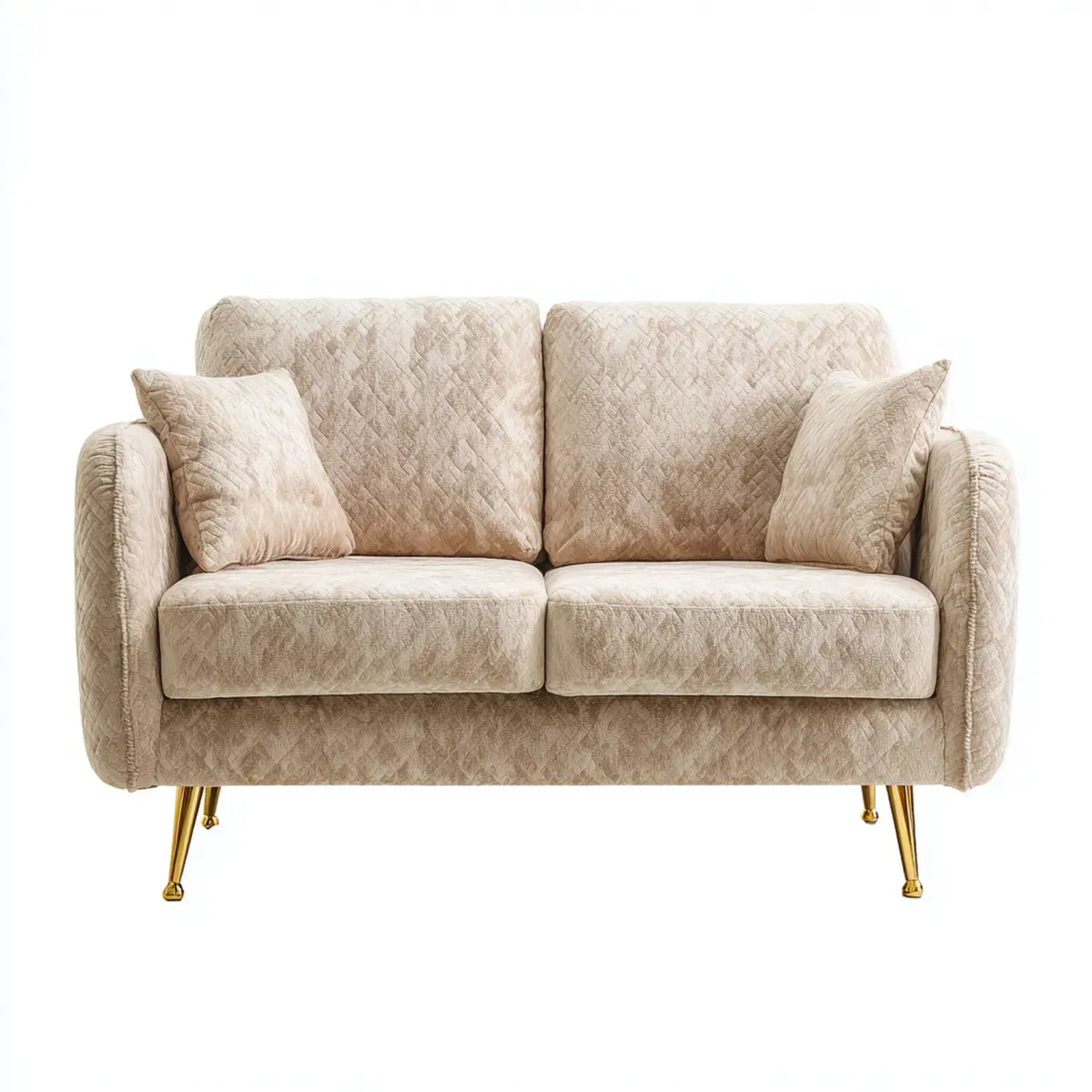 Sofa, 2-fotelikowa kanapa beżowa 160 x 90 x 85 cm z poliestrową tapicerką aksamitną i złote nóżki ze stali nierdzewnej