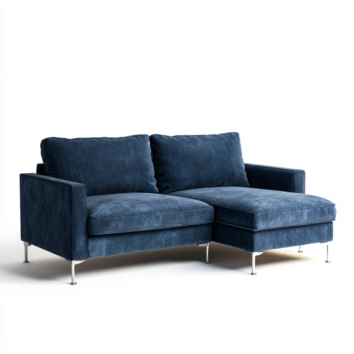 Sofa, 2-fotela narożna z ciemnoniebieskim 220 x 150 x 85 cm poliestrowym aksamitem w kształcie litery L