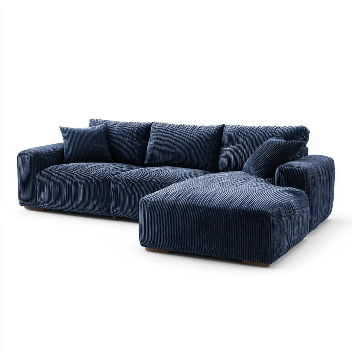 Sofa, Kanapa narożna z prawego recamera ciemnoniebieski 280 x 165 x 78 cm poliestrowy sznur kształt litery L