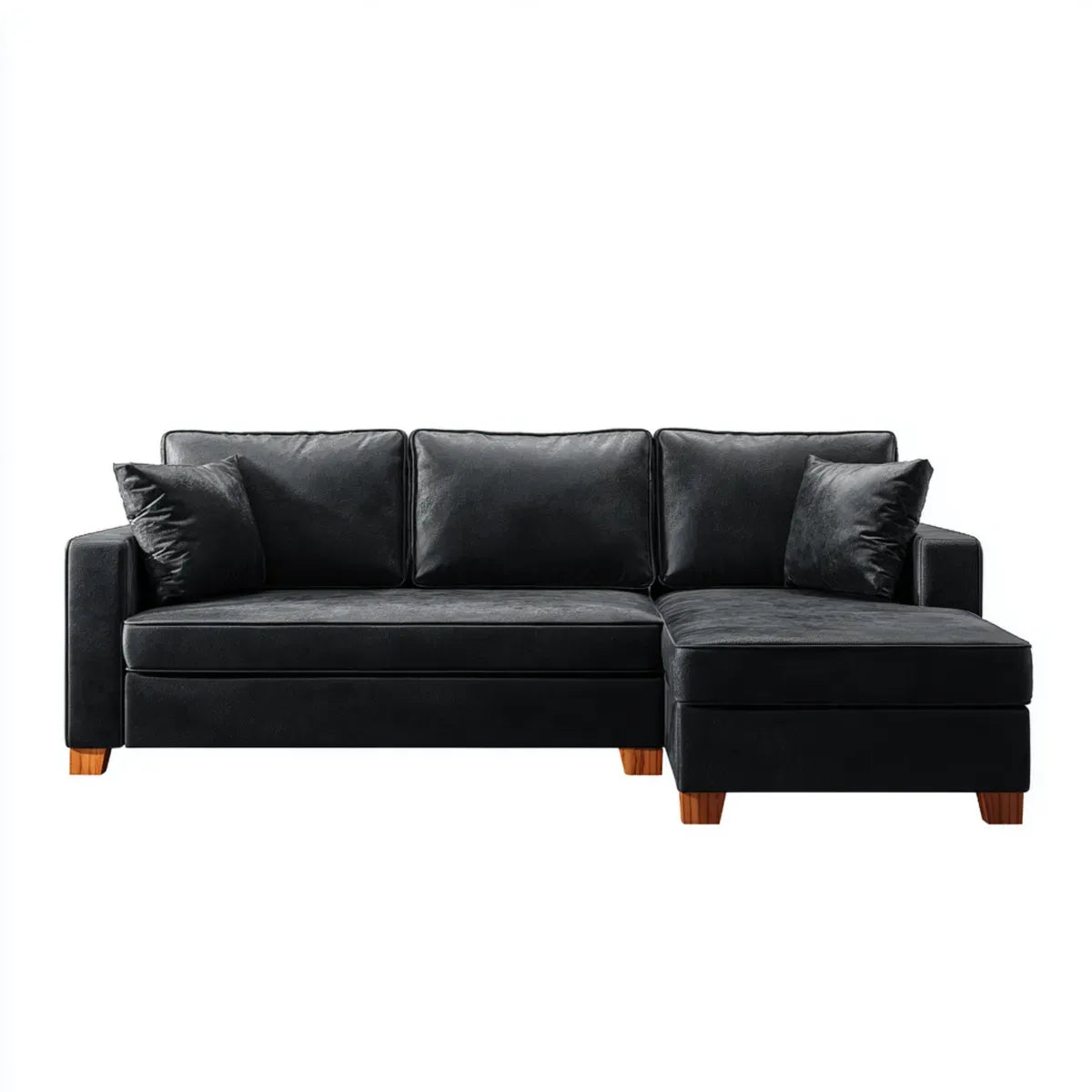 Sofa, Kanapa narożna z rekamierem w prawej czarny 220 x 150 x 85 cm PU sztuczna skóra kształt litery L