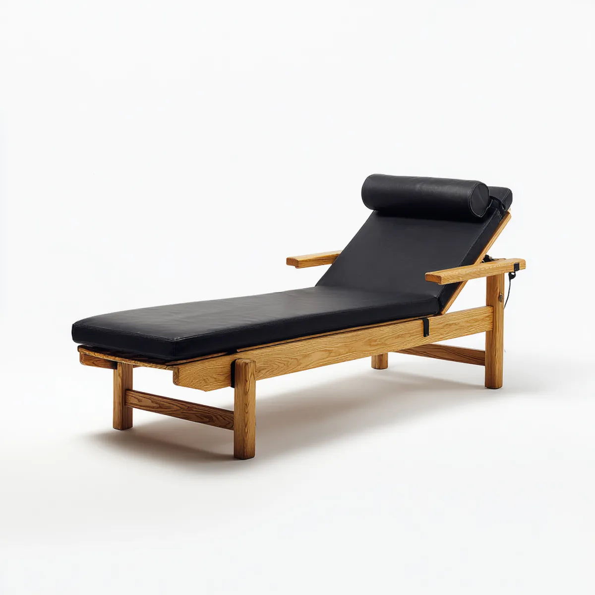 Leżanka ogrodowa, Salon ogrodowy czarny Naturalna 200 x 70 x 35 cm z litego dębu z regulowaną tapicerką PU