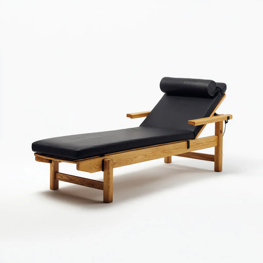 Leżanka ogrodowa, Salon ogrodowy czarny Naturalna 200 x 70 x 35 cm z litego dębu z regulowaną tapicerką PU