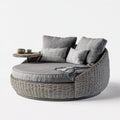 Leżanka ogrodowa, Podwójne Słońce Wyspa szary 180 x 180 x 78 cm PE rattan poliester okrągły