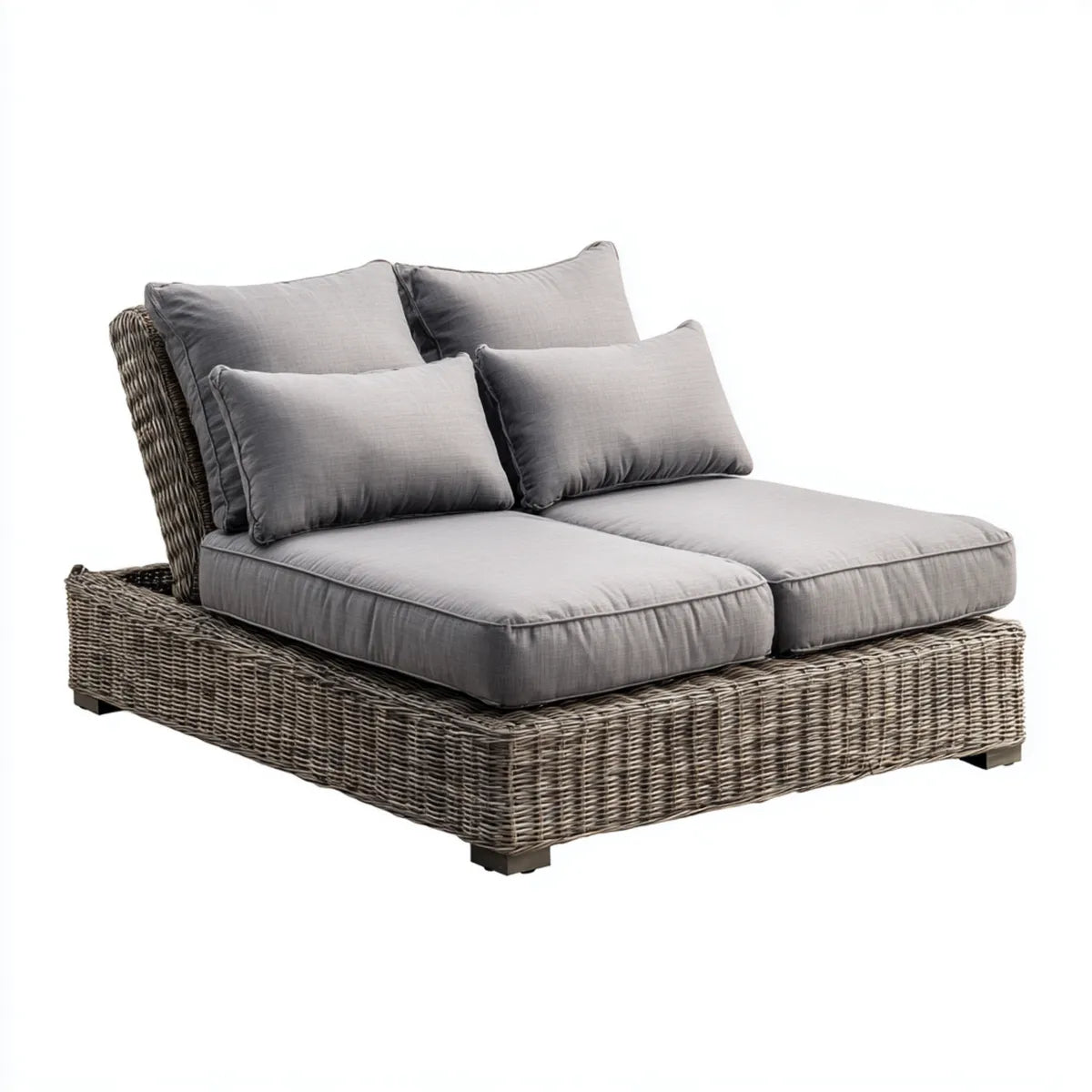 Leżanka ogrodowa, Podwójna leżaka szara 170 x 150 x 75 cm rattan PE aluminium prostokątna