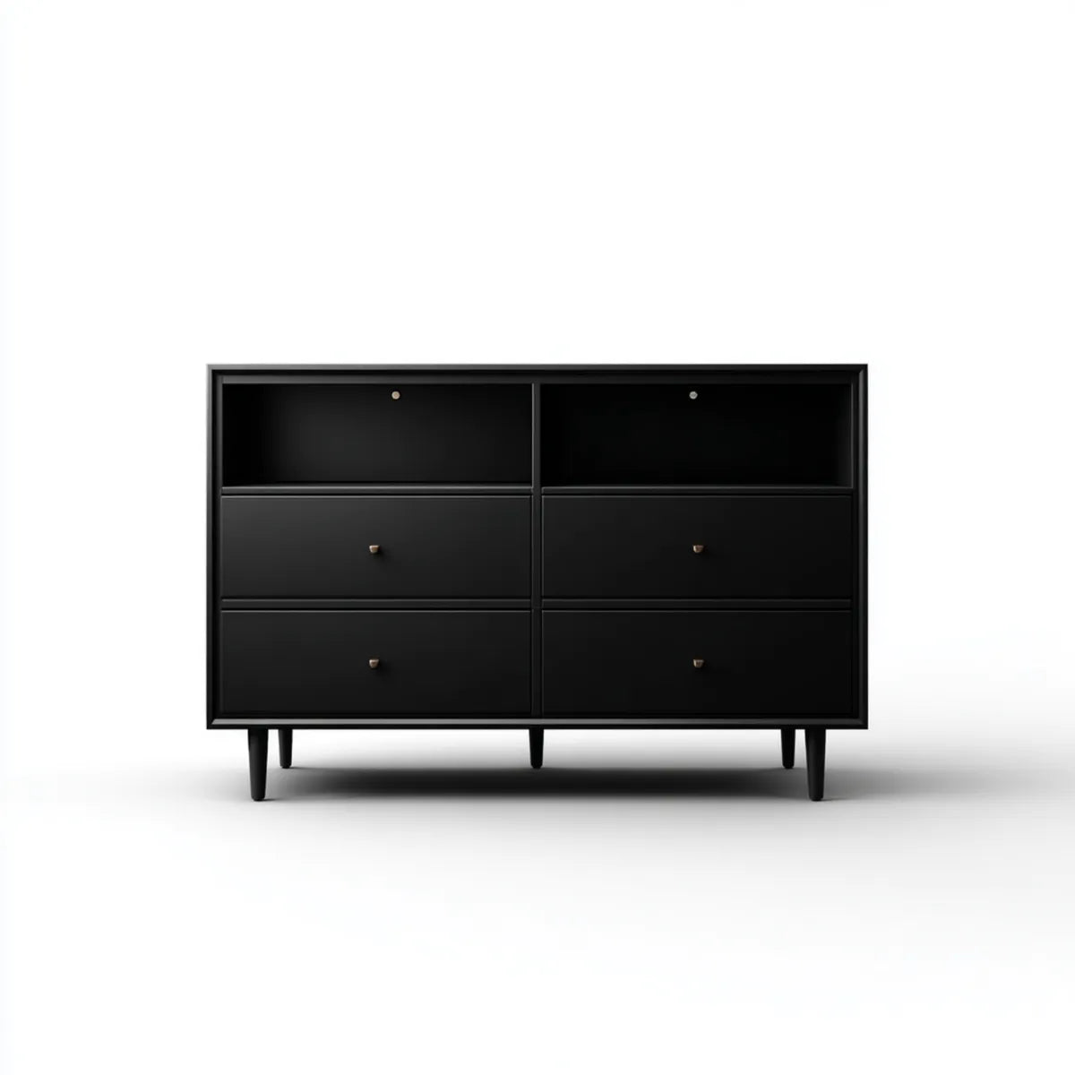 Komoda, Konmode 6 czarnych prostokątnych szuflad w panelach MDF 120 x 40 x 85 cm