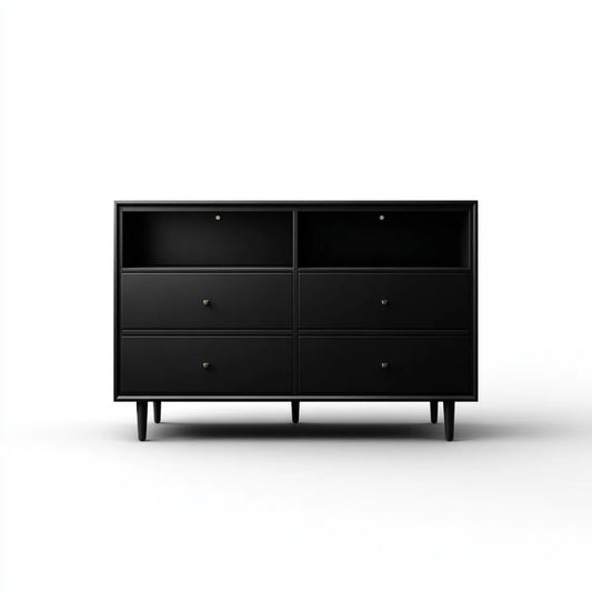 Komoda, Konmode 6 czarnych prostokątnych szuflad w panelach MDF 120 x 40 x 85 cm