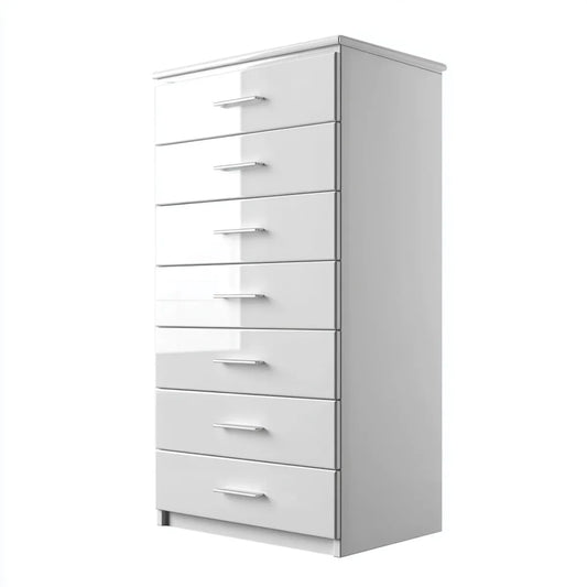 Komoda, Wysoki komfort 7 białe jasne szuflady 60 x 40 x 140 cm w prostokątnej płyty wiórowej