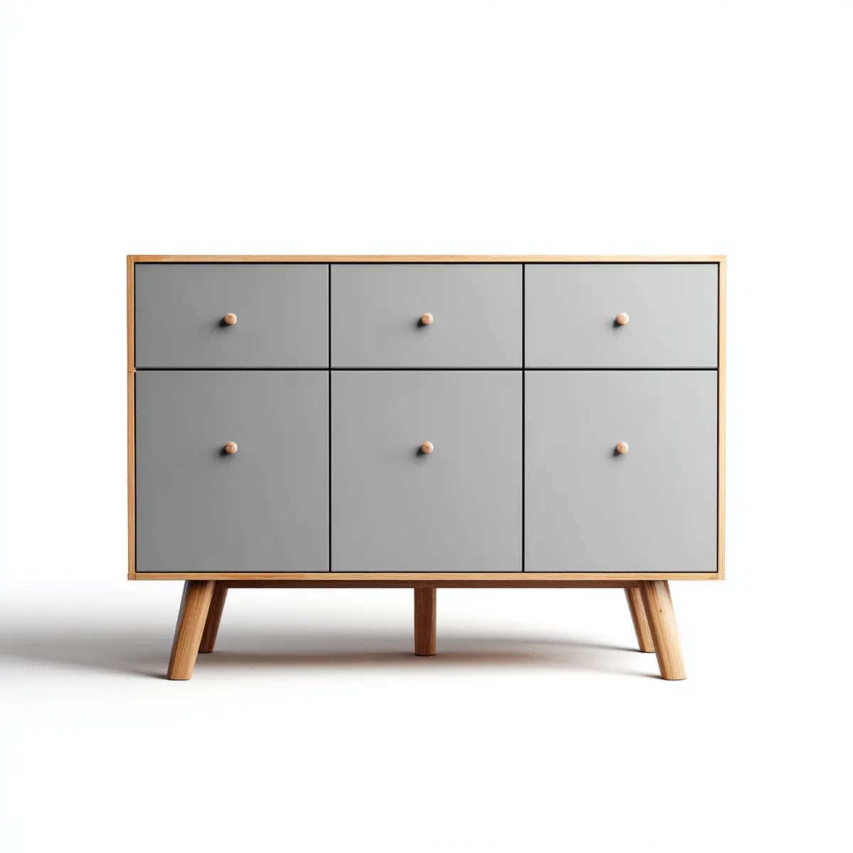 Komoda, Kommode 6 szarości prostokątne szuflady w MDF i drewno d 'hèvea 120 x 40 x 85 cm