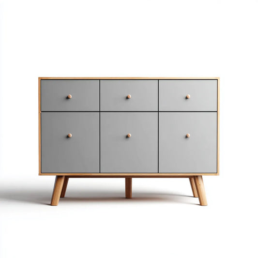 Komoda, Kommode 6 szarości prostokątne szuflady w MDF i drewno d 'hèvea 120 x 40 x 85 cm