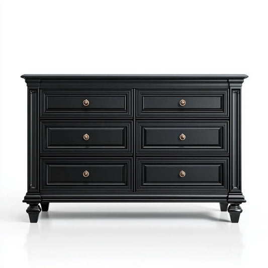 Komoda, Konmode 6 czarnych szuflad w płytach prostokątnych MDF 150 x 45 x 95 cm