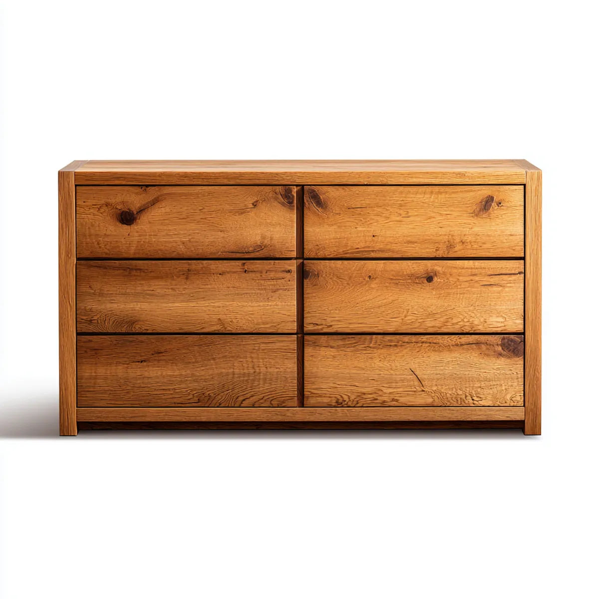 Komoda, Wygoda 6 szuflad w naturalnym prostokątnym dębie stałym 160 x 45 x 90 cm