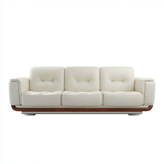 Sofa, 3-osobowa kanapa śmietana biały 220 x 92 x 86 cm PU sztuczne skóry lite drewno proste