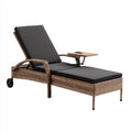 Leżanka ogrodowa, Regulowany salon ogrodowy Brązowy Czarna 195 x 65 x 31- 95 cm stal perattanowa prostokątna z podpórką i stołem, 31–95 cm