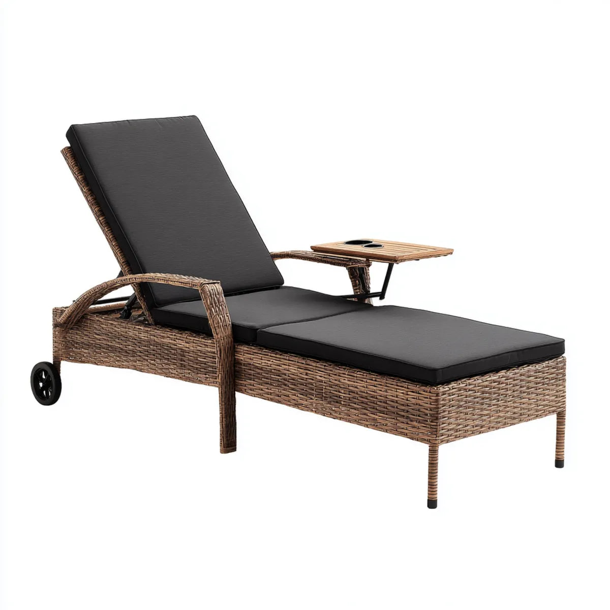 Leżanka ogrodowa, Regulowany salon ogrodowy Brązowy Czarna 195 x 65 x 31- 95 cm stal perattanowa prostokątna z podpórką i stołem, 31–95 cm