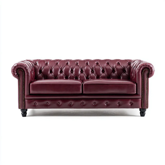 Sofa, 2-osobowa Chesterfield Sofa Bordeaux 170 x 90 x 75 cm PU- Sztuczna skóra prostokątna