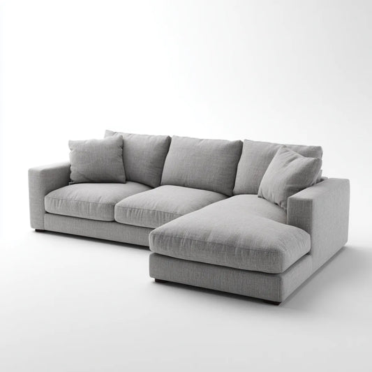 Sofa, Kanapa narożna z szarym rekamierem 260 x 165 x 88 cm prostokątna kształt poliestru