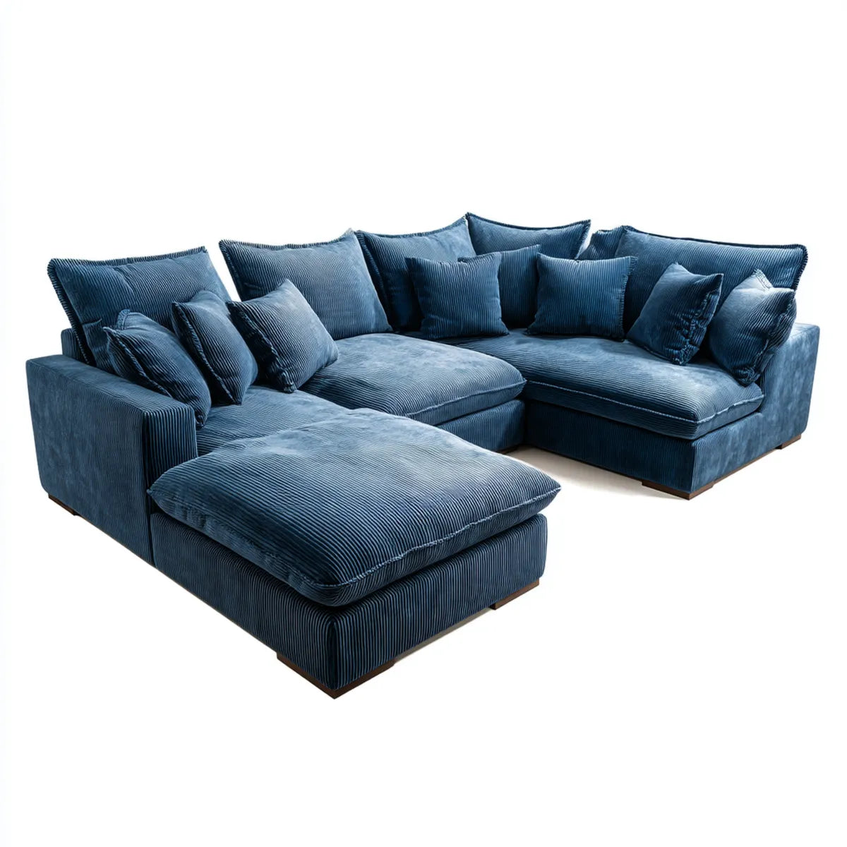 Sofa, Kanapa narożna z recyrem na lewym ciemnoniebieskim 300 x 220 x 85 cm Kord 100% poliester L-forma