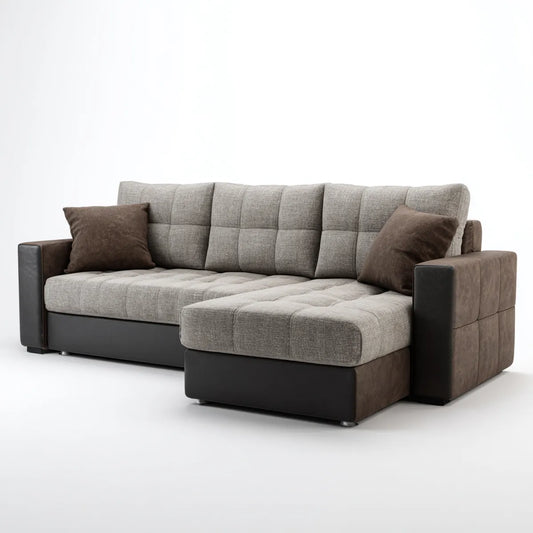 Sofa, Kanapa narożna z tapicerką poliestrową szezlongiem szary Dark Brązowy 260 x 160 x 90 cm