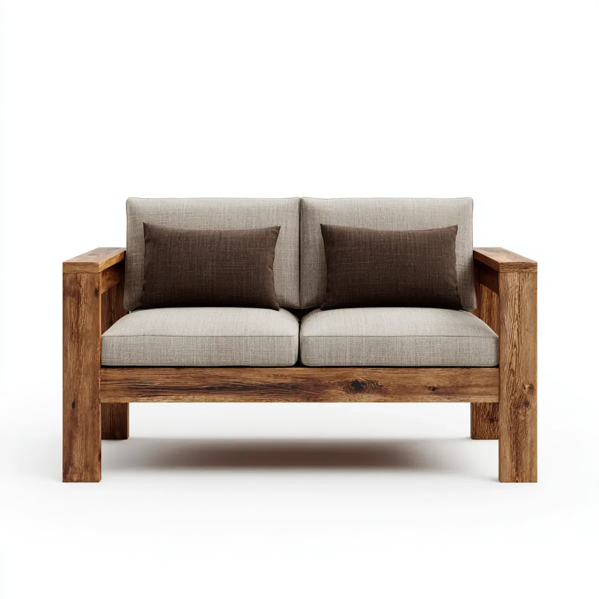 Sofa, 2-fotela Beżowa Brązowy 140 x 80 x 80 cm litego drewna poliestrowy prostokątna