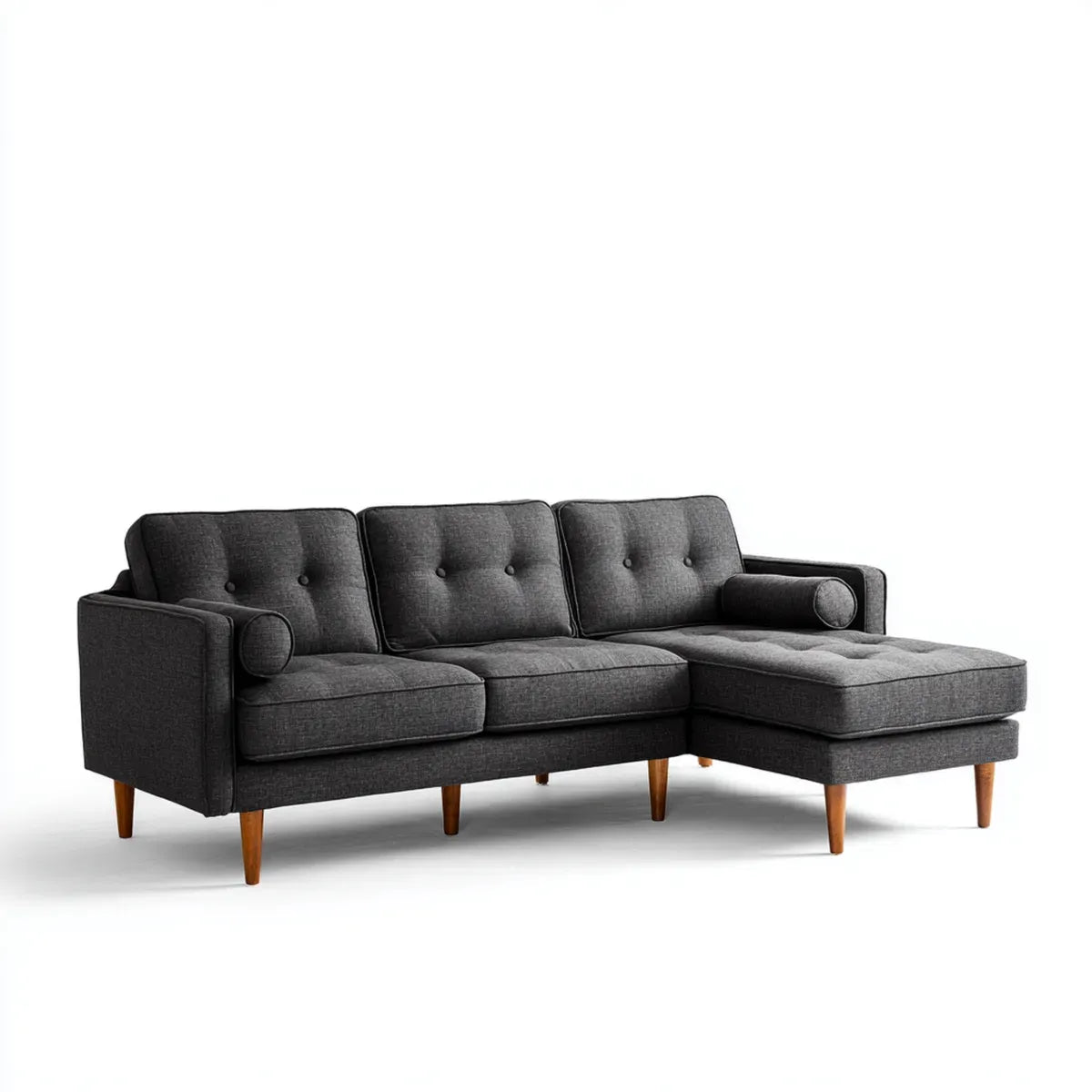 Sofa, Kanapa narożna z ciemnoszarym zwrotnikiem 210 x 145 x 85 cm poliestrowy kształt L