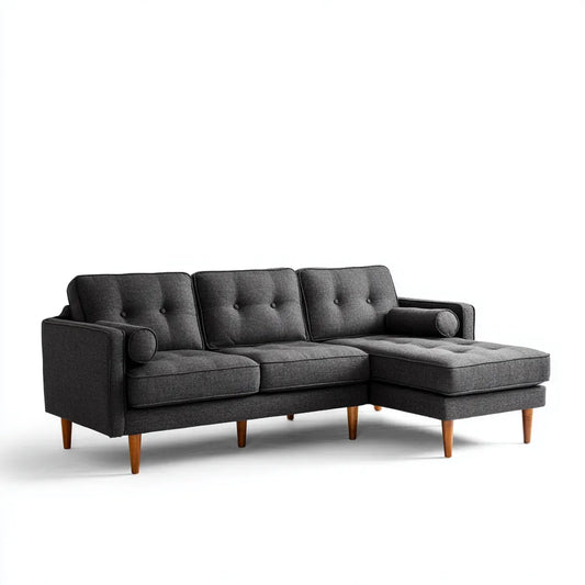 Sofa, Kanapa narożna z ciemnoszarym zwrotnikiem 210 x 145 x 85 cm poliestrowy kształt L