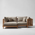 Sofa, 2-fotela Beżżowa 180 x 85 x 78 cm z drewnianą ramką prostokątną