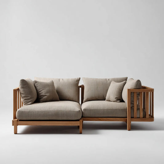 Sofa, 2-fotela Beżżowa 180 x 85 x 78 cm z drewnianą ramką prostokątną