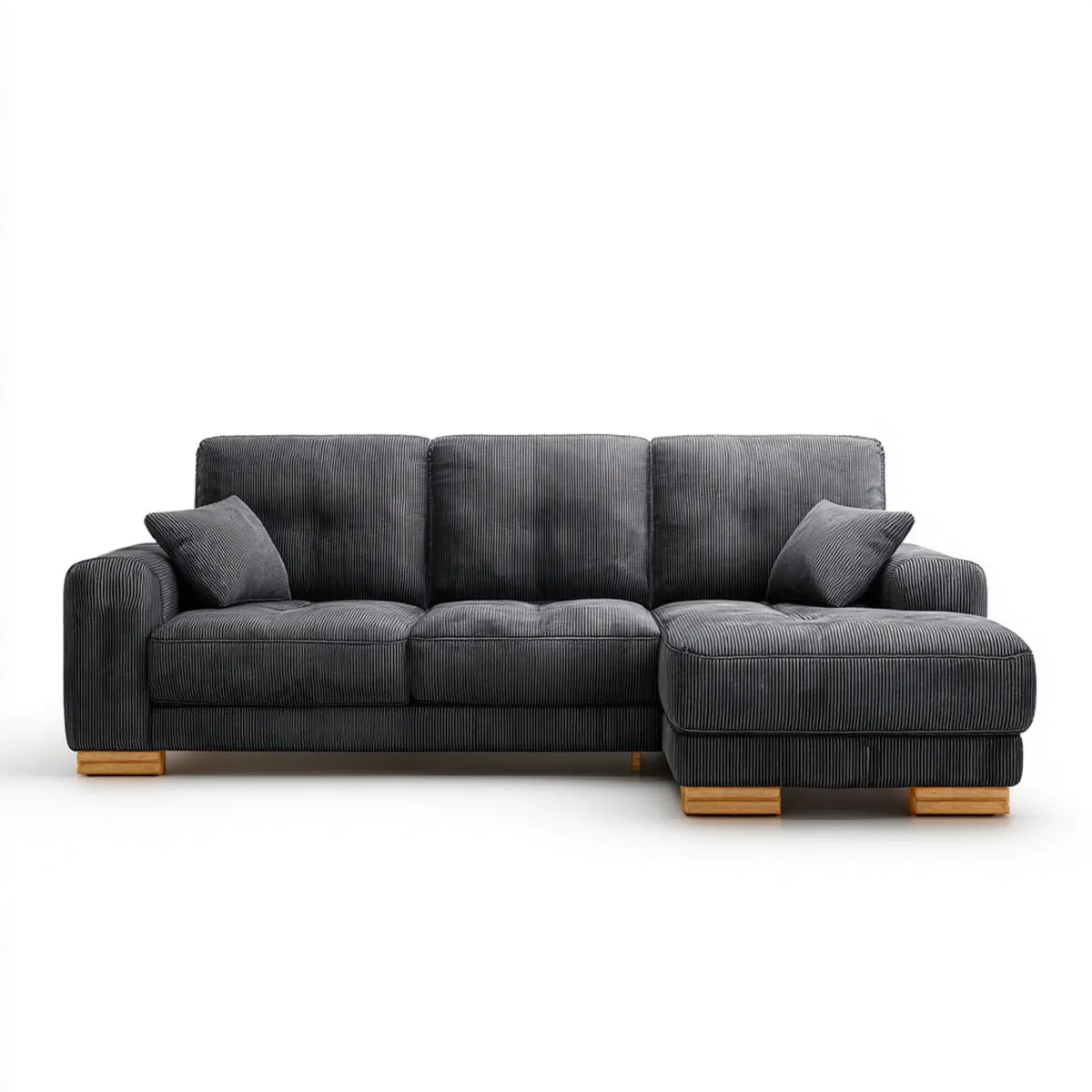 Sofa, 3-fotelikowa kanapa narożna ciemnoszara z zwrotnikami z poliestru o wymiarach 250 x 160 x 85 cm