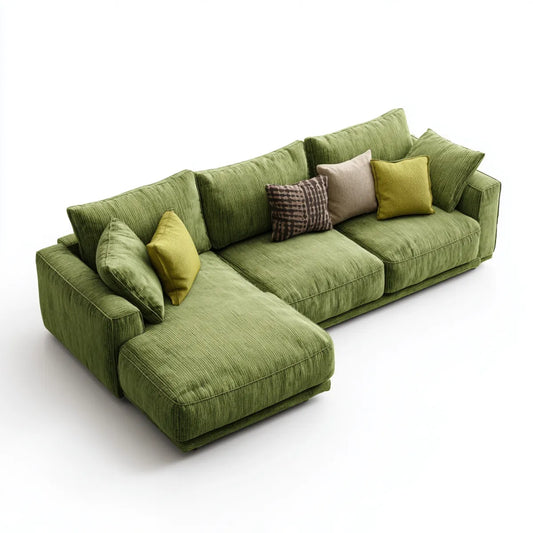 Sofa, Kanapa narożna z lewym, zielonym brzegiem 280 x 160 cm aksamit z poliestrowym sznurem
