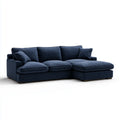 Sofa, Kanapa narożna z recyrem po prawej ciemnoniebieskiej 260 x 160 x 85 cm poliestrowego kształtu L