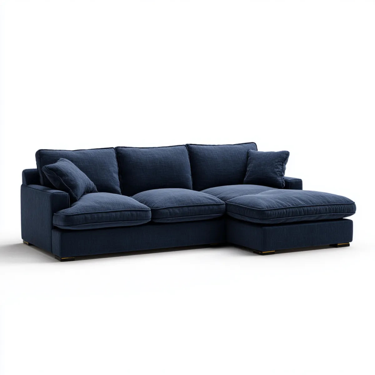 Sofa, Kanapa narożna z recyrem po prawej ciemnoniebieskiej 260 x 160 x 85 cm poliestrowego kształtu L