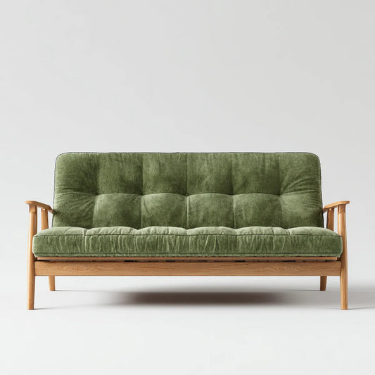 sofa 3-osobowa zielona z litym drewnianym ramą prostokątną 190 x 85 x 90 cm