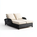 Leżanka ogrodowa, podwójny leżak ogrodowy Czarna krem 160 x 130 x 85 cm PE rattan stali prostokątnej z podkładkami